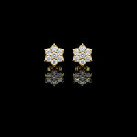 Starpetal Radiance Round Moissanite Diamond Cluster Earrings with Sculpted Floral Points