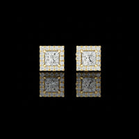 Royal Square Princess Moissanite Diamond Stud Earrings with Halo Round Diamond