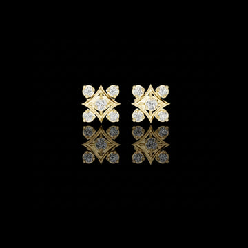 Compass Star Lattice Round Moissanite Diamond Stud Earrings Geometric Gothic Shield