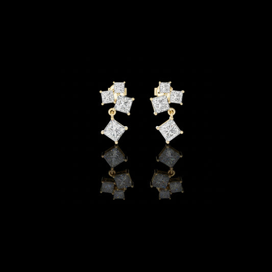 1.01 CT Radiant Prism Princess Cut Moissanite Diamond Drop Earrings with Cluster Accent