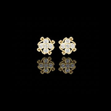 Ornamental Floral Cluster Moissanite Diamond Stud Earrings With Spiral Ribbon Whirl