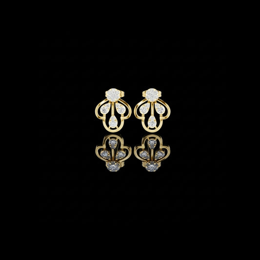 Openwork Lotus Motif Round Brilliant Moissanite Diamond Stud Earrings For Women