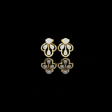0.55 TCW Regal Drop Motif Cluster Stud Moissanite Earrings with Sculpted Gold Framework For Birthday Gift