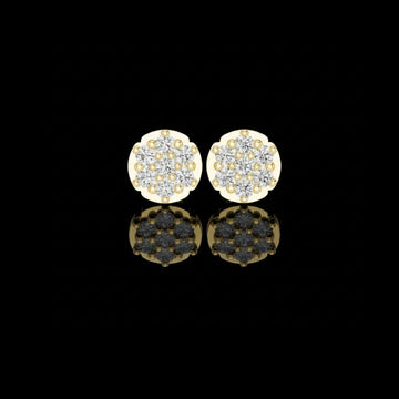Aurora Halo Blossom Round Moissanite Diamond Cluster Stud Earrings with Rounded Floral Silhouette
