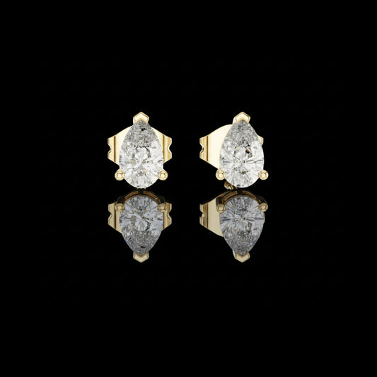 Pear Shaped Lab Diamond Stud Earrings with Classic Three Prong Setting