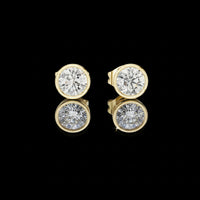 Bezel Set Round Moissanite Diamond Solitaire Stud Earrings with Minimal Modern Design