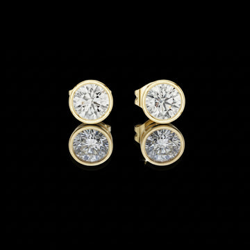 Bezel Set Round Moissanite Diamond Solitaire Stud Earrings with Minimal Modern Design
