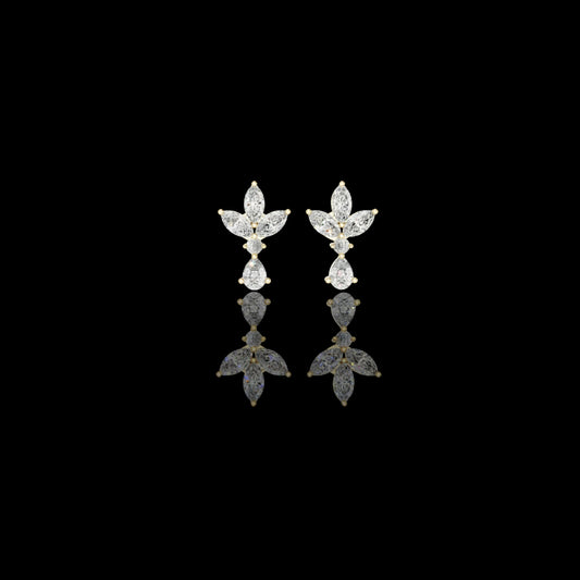 1.05 CT Bloom Grace Floral Diamond Drop Earrings with Marquise and Pear Cut Moissanite Diamonds