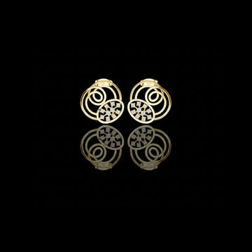 Glamour Spiral Bloom Stud Round Moissanite Diamond Earrings with Circular Swirl Frame