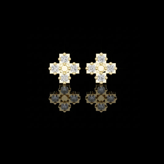 Cross Cluster Round Brilliant Lab Diamond Stud Earrings for Women