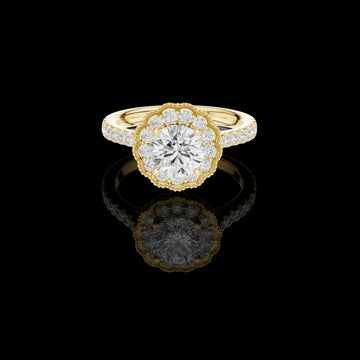 1.15 CT Vintage Inspired Floral Halo Moissanite Grown Diamond Ring in Lustrous Solid Gold For Her