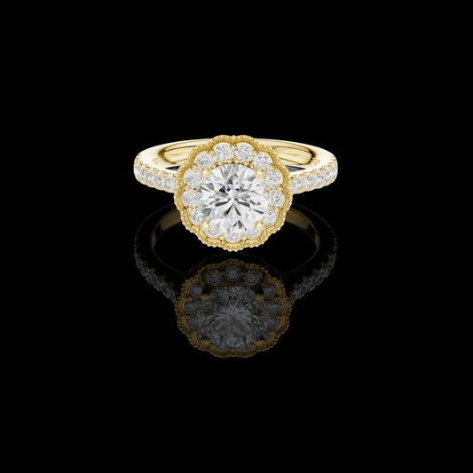 1.15 CT Vintage Inspired Floral Halo Moissanite Grown Diamond Ring in Lustrous Solid Gold For Her