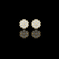 0.51 TCW Legacy Round Moissanite Diamond Flower Cluster Stud Earrings in Polished Gold with Scalloped Petal Frame For Girl