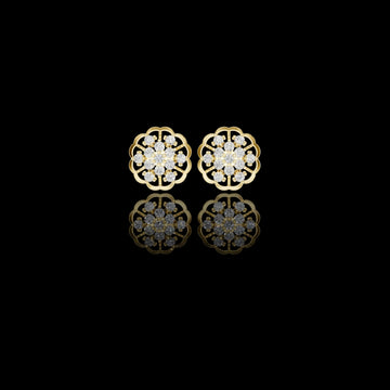 0.91 TCW Floral Cluster Moissanite Round Diamond Stud Earring in Gold with Open Petal Design For Gift