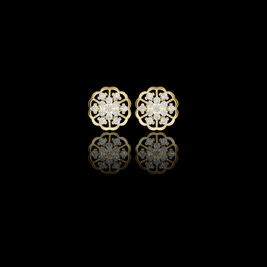 0.91 TCW Floral Cluster Moissanite Round Diamond Stud Earring in Gold with Open Petal Design For Gift