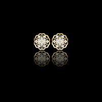 0.91 TCW Floral Cluster Moissanite Round Diamond Stud Earring in Gold with Open Petal Design For Gift