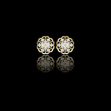 0.91 TCW Floral Cluster Moissanite Round Diamond Stud Earring in Gold with Open Petal Design For Gift