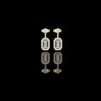0.69 CT Imperial Emerald Cut Halo Moissanite Drop Earrings Gold with Geometric Brilliance Frame For Classy Girl