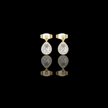0.34 CT Moonlit Pear Shaped Moissanite Diamond Halo Drop Earrings in Polished Gold Finish For Fashion Girl