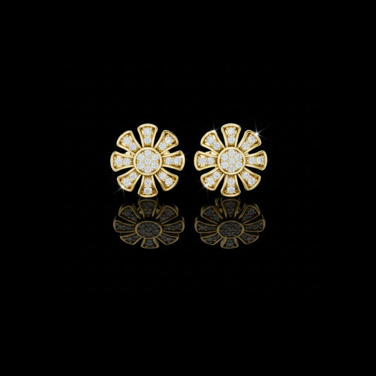 Daisy Floral Stud Earrings with Round Brilliant Lab Diamonds