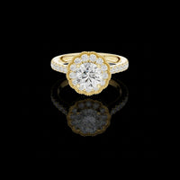 Round Floral Halo Moissanite Vintage Ring