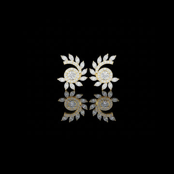 0.45 CT Sunburst Floral Moissanite Diamond Stud Earrings with Halo Center and Marquise Accents