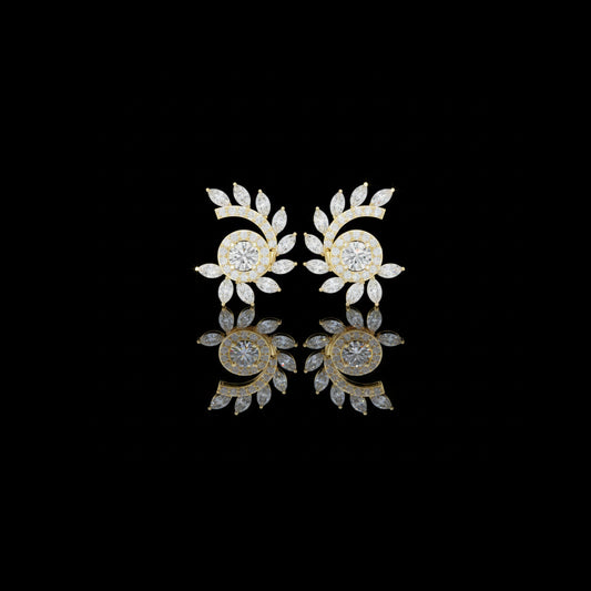 0.45 CT Sunburst Floral Moissanite Diamond Stud Earrings with Halo Center and Marquise Accents