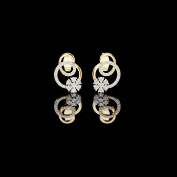 0.42 TCW Cluster Gold Swirl Circle Moissanite Round Diamond Stud Earrings with Pave Halo Ring