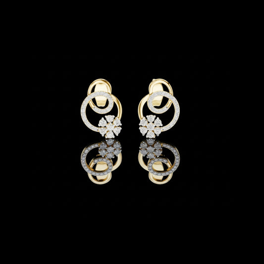 0.42 TCW Cluster Gold Swirl Circle Moissanite Round Diamond Stud Earrings with Pave Halo Ring
