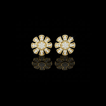 Daisy Floral Stud Earrings with Round Brilliant Moissanite Diamonds