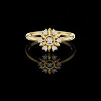 Round Moissanite Diamond Sunburst Floral Engagement Ring