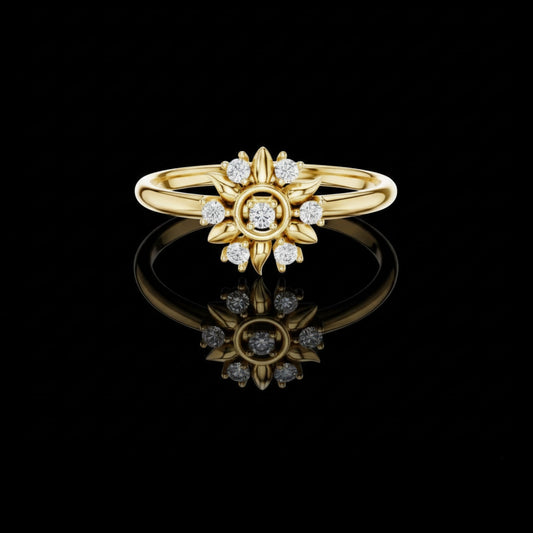 0.072 TCW Sunlit Floral Refined Petal Cluster Artistry Moissanite Diamond Cluster Ring in Gold