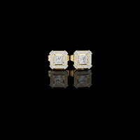 0.27 CT Aristocrat Princess Cut Moissanite Diamond Halo Stud Earrings in Polished Gold For Fiancee