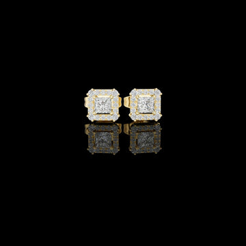 0.27 CT Aristocrat Princess Cut Moissanite Diamond Halo Stud Earrings in Polished Gold For Fiancee