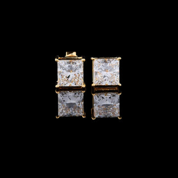 2.24 TCW Royal Radiance Lab Grown Princess Cut Gold Stud Earrings By Ivevar