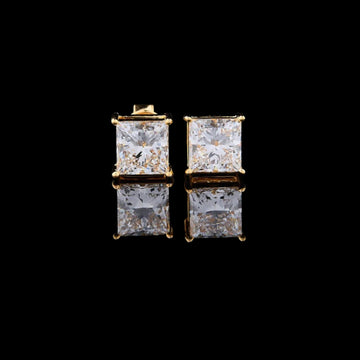 Royal Radiance Lab Grown Princess Cut Gold Stud Earrings