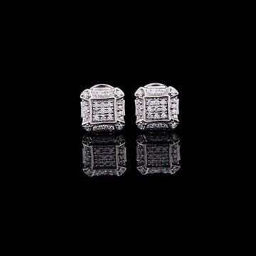 1.58 TCW Cluster Round Cut Moissanite Diamond Stud Earrings Pave Square Design by Ivevar Luxury