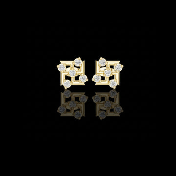 Iconic Grid Aura Round Moissanite Diamond Set Stud Earrings with Contemporary Architectural Motif