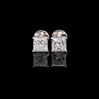 3.00 TCW Premium Princess Cut Moissanite Diamond Stud Earrings in Polished White Gold Brilliant Solitaire Design