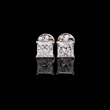 3.00 TCW Premium Princess Cut Lab Diamond Stud Earrings in Polished White Gold Brilliant Solitaire Design
