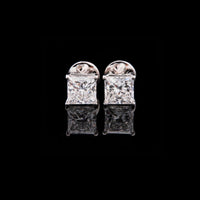 Premium Princess Cut Lab Diamond Stud Earrings in Polished White Gold Brilliant Solitaire Design