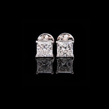 Premium Princess Cut Lab Diamond Stud Earrings in Polished White Gold Brilliant Solitaire Design