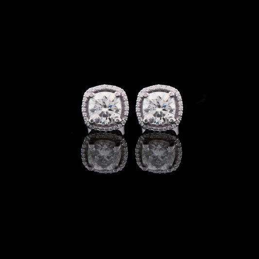 Classic & Timeless Luxury Cushion Cut Halo Diamond Stud Lab Grown Earrings in White Gold