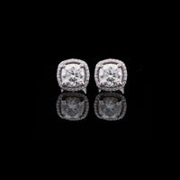 2.00 CT Classic & Timeless Luxury Cushion Cut Halo Diamond Stud Moissanite Earrings in White Gold