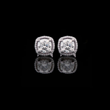 2.00 CT Classic & Timeless Luxury Cushion Cut Halo Diamond Stud Moissanite Earrings in White Gold