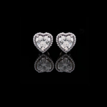 Heart Shaped Halo Lab Diamond Stud Earrings with Center Stones and Sparkling Accent Border for a Romantic