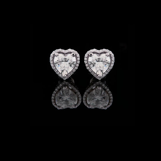 Heart Shaped Halo Lab Diamond Stud Earrings with Center Stones and Sparkling Accent Border for a Romantic