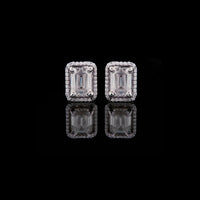1.96 CT Luxurious Emerald Cut Moissanite Diamond Halo Stud Earring in White Gold by Ivevar Luxury