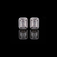 Luxurious Emerald Cut Lab Diamond Halo Stud Earring in White Gold