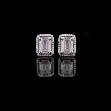 Luxurious Emerald Cut Lab Diamond Halo Stud Earring in White Gold